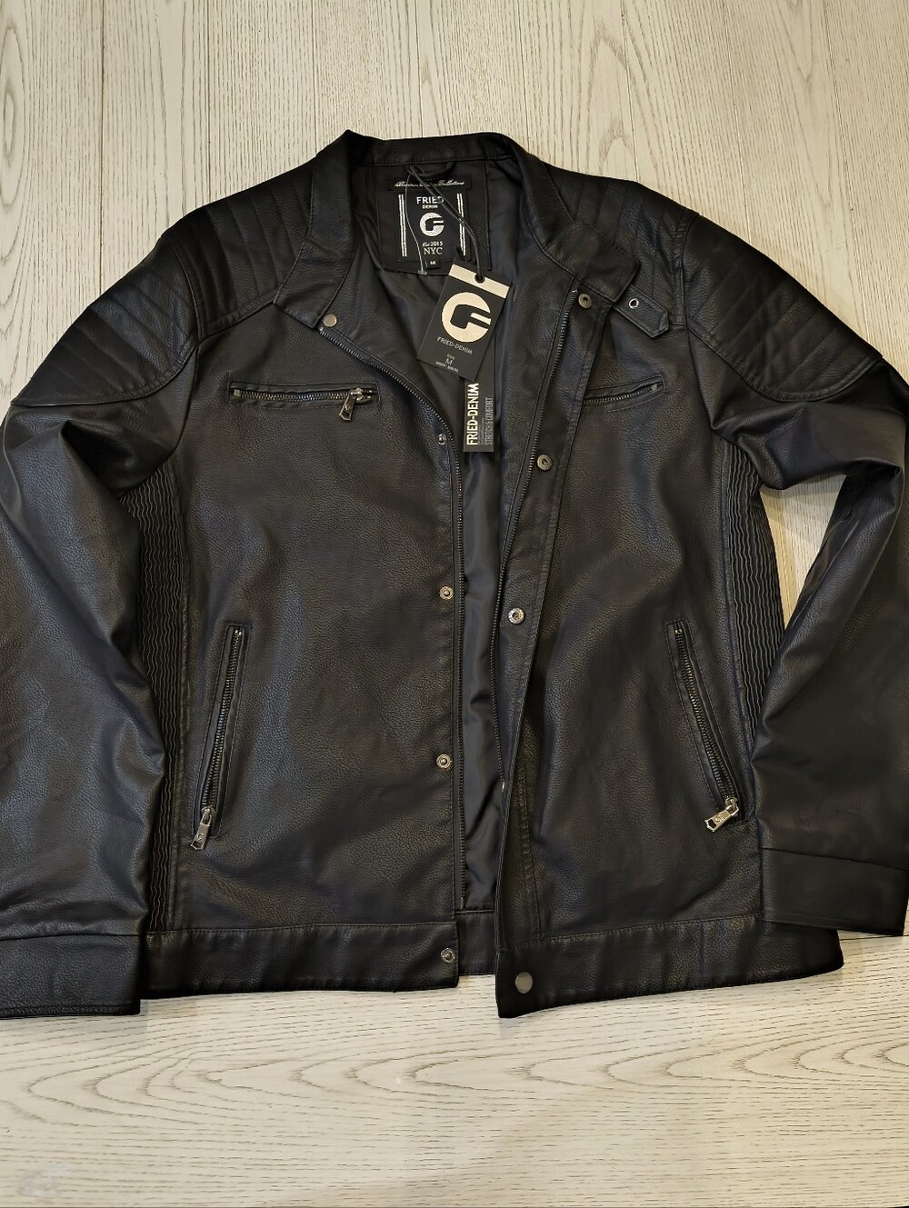 Fried Denim Faux Leather Moto Jacket – Men’s Medium (NWT)
